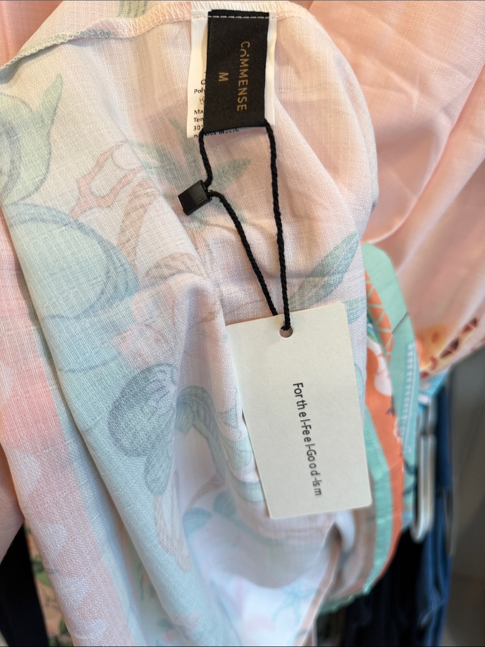 Peach Midi Dress with Mint and Coral Border - Picture 5 of 7